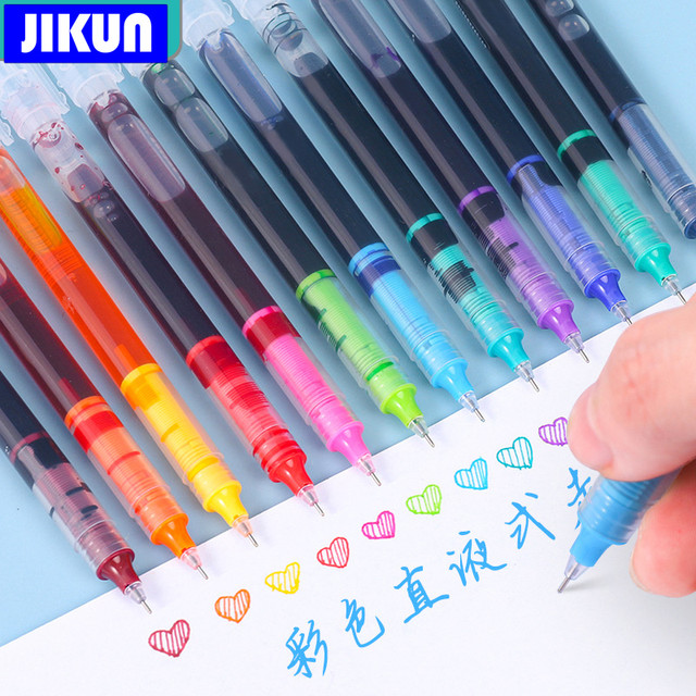 12 Colors Straight liquid Gel Pen Quick Drying Colorful Pens 0.5mm  Rollerball Pens School office